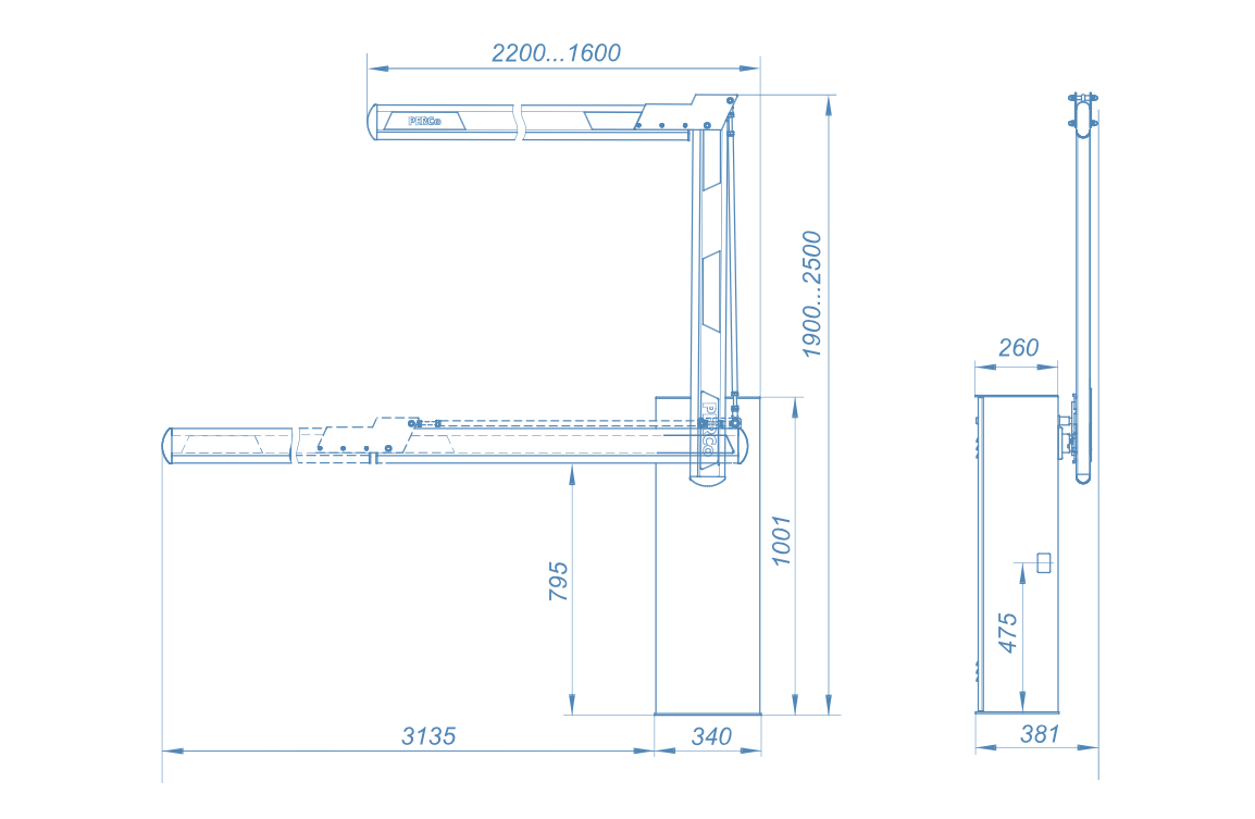 Шлагбаум GS14 со складной стрелой прямоугольного сечения 3 метра