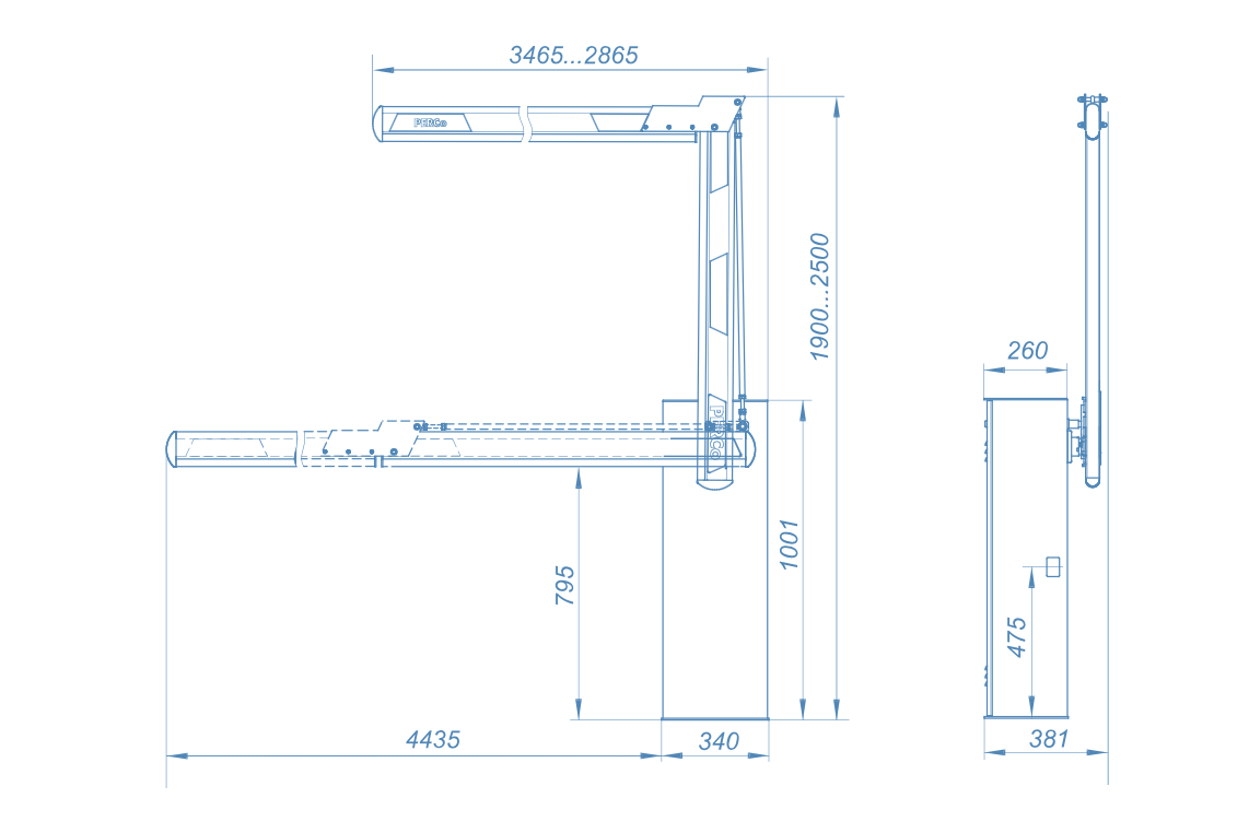 Шлагбаум GS14 со складной стрелой прямоугольного сечения 4,3 метра