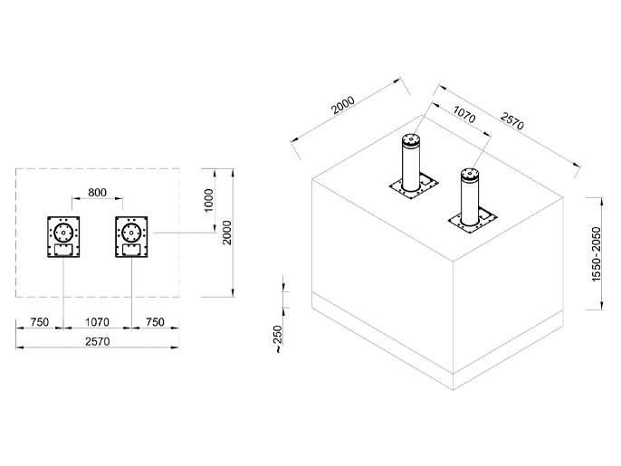 Блокиратор автоматический выдвижной, 6 боллардов