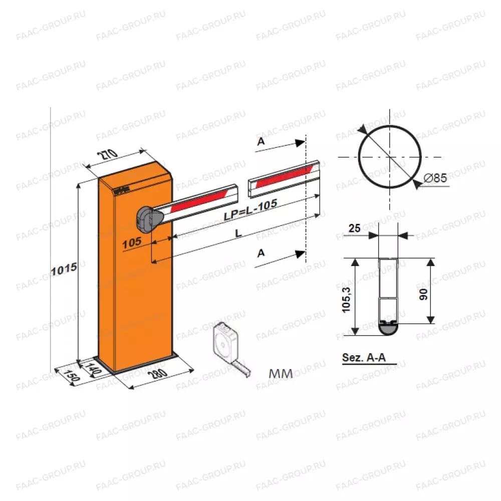 Комплект гидравлического шлагбаума 615/3 BPR со стрелой 2,8 м