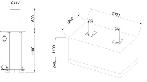 Комплект на основе 5 автоматических боллардов ТБД (серия регулирования движения) с дополнительными аксессуарами