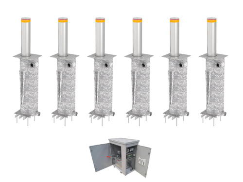 Комплект на основе 6 автоматических боллардов ТБД (серия регулирования движения) с дополнительными аксессуарами