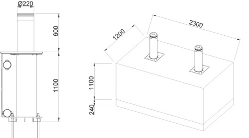 Комплект на основе 2 автоматических боллардов ТБД (серия регулирования движения) с дополнительными аксессуарами